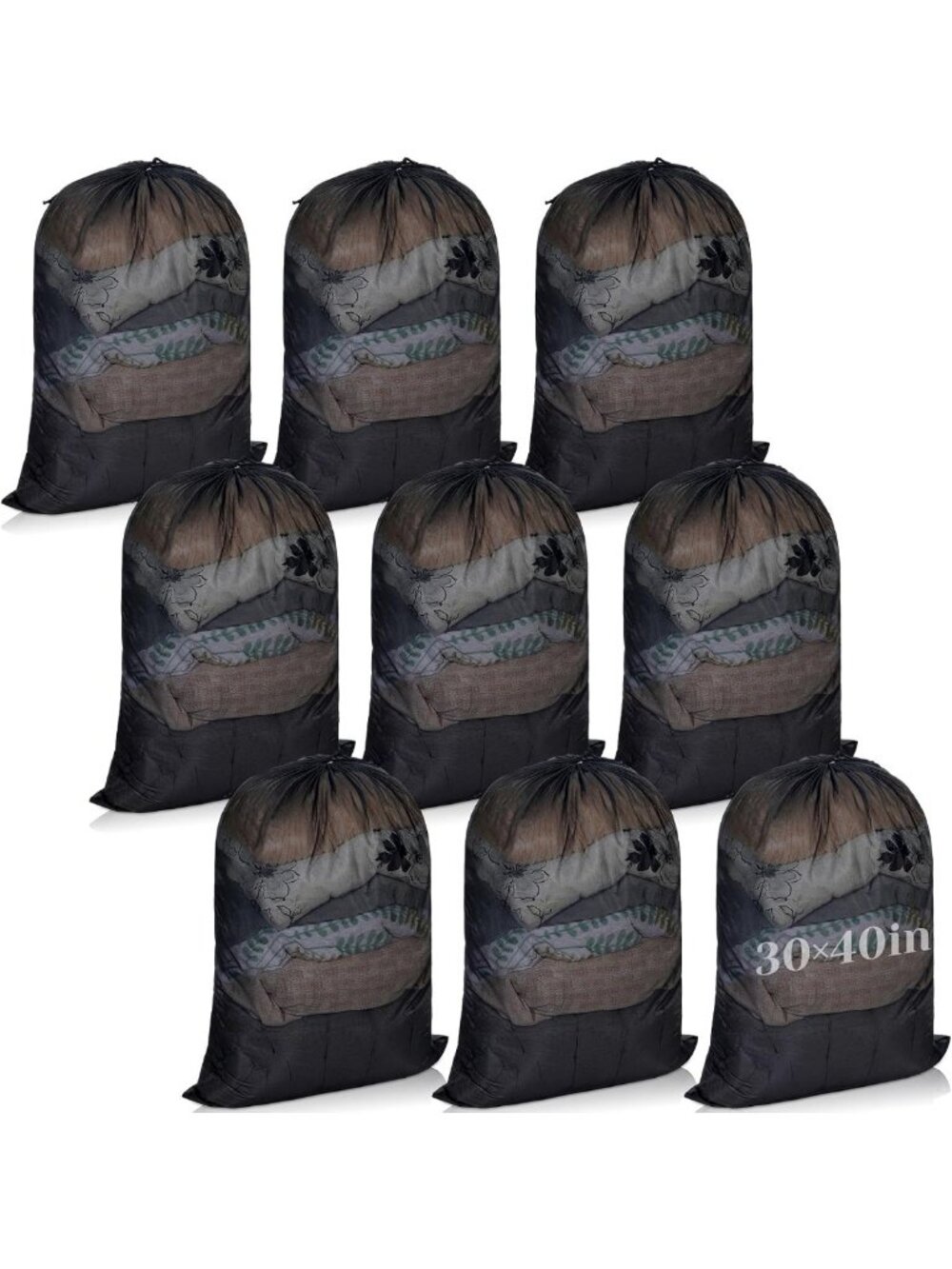 9 Pcs Mesh Laundry Bags with Drawstring & Lock, Travel Storage Organizer, Black